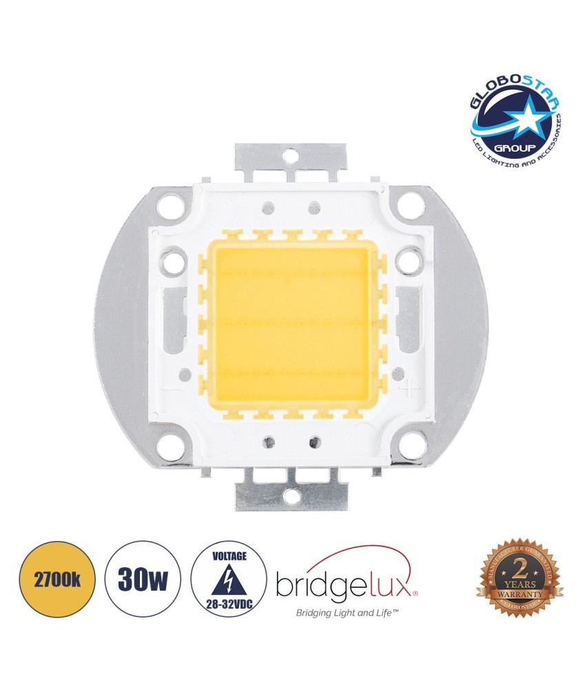 GloboStar® 73764 Υψηλής Ισχύος LED COB BRIDGELUX 30W 2400lm DC 28-32V - Μ5.5 x Π5.2 x Υ0.4cm - Θερμό Λευκό 2700K - 2 Χρόνια Εγγύηση